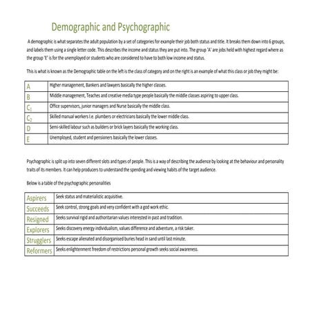 Evaluation activity 4   demographic and psychographic