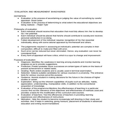 Evaluation and measurement