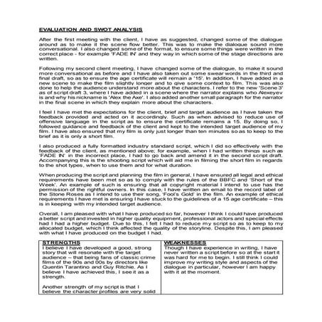 Evaluation and swot analysis