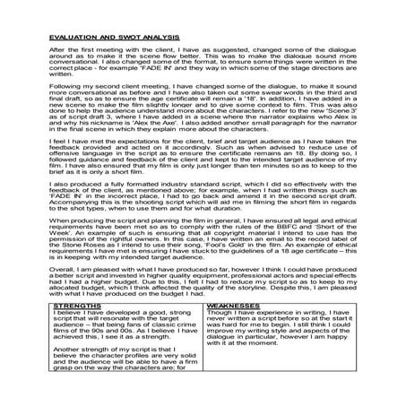 Evaluation and swot analysis