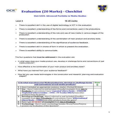 Evaluation checklist   unit g324