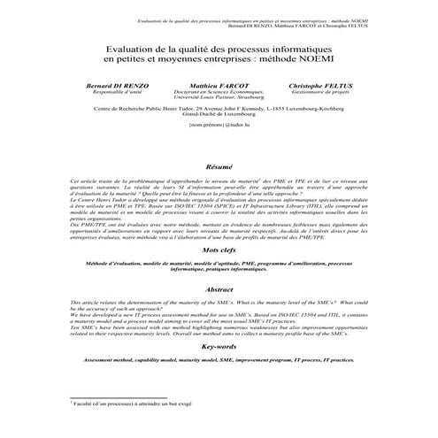 Evaluation de la qualité des processus informatiques en petites et moyennes e...
