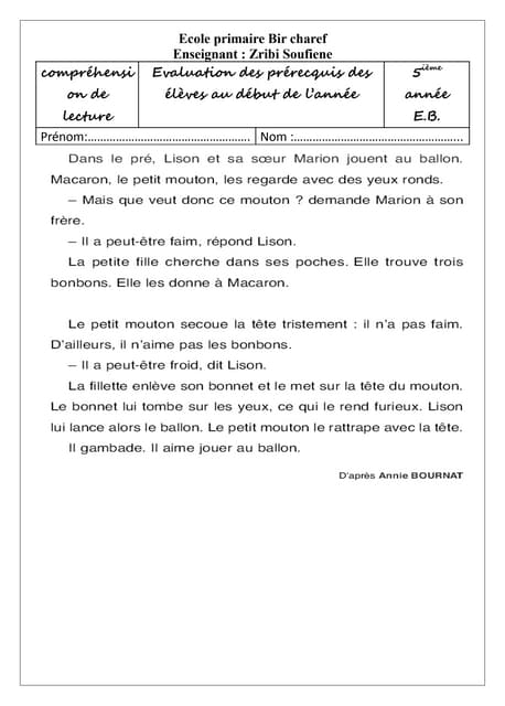 Evaluation des prérequis 5 ex le co