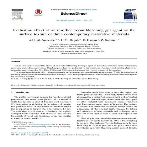 Evaluation effect of an in office zoom bleaching gel agent on the
