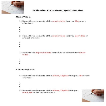 Evaluation Focus Group Questionnaire