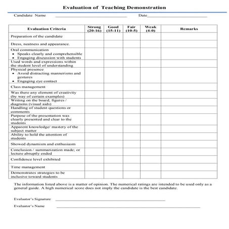 Evaluation of  Teaching Demonstration