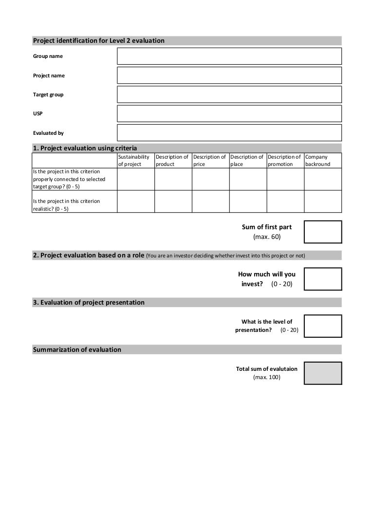 Evaluation form level 2