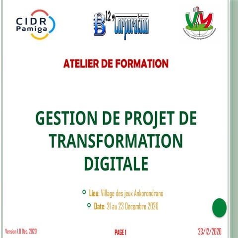Atelier de Formation en Gestion de Projet de Transformation Digitale ...