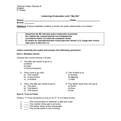 Evaluation listening