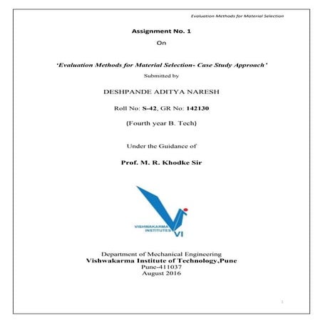 Evaluation Methods for Material Selection with Case Study