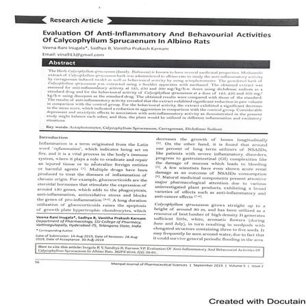 EVALUATION OF IN- VITRO ANTI INFLAMMATORY ACTIVITY | PDF