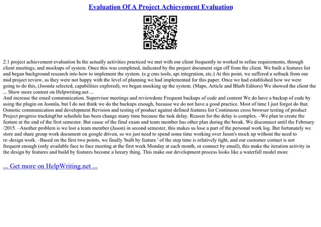 Evaluation Of A Project Achievement Evaluation