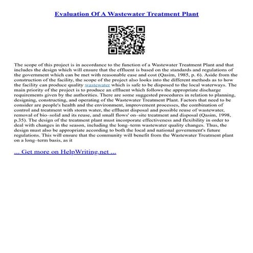 Evaluation Of A Wastewater Treatment Plant | PDF
