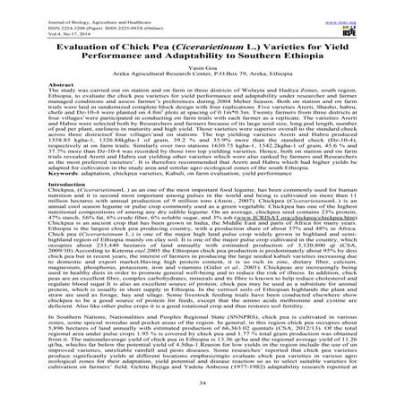 Evaluation of chick pea (cicerarietinum l.) varieties for yield performance a...