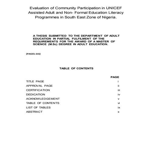 Evaluation of community participation in unicef assisted adult and non ...