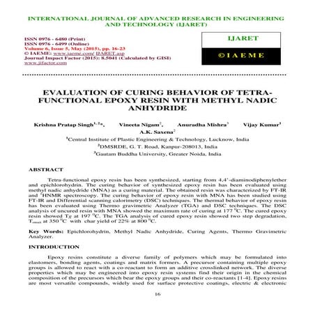 EVALUATION OF CURING BEHAVIOR OF TETRA-FUNCTIONAL EPOXY RESIN WITH METHYL NAD...