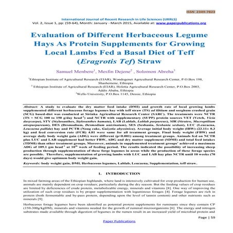 Evaluation of Different Herbaceous Legume Hays As Protein Supplements for Gro...
