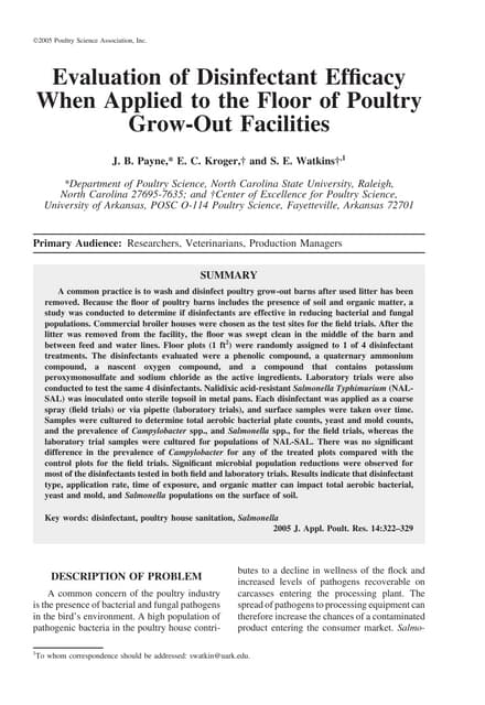Evaluation of disinfetant