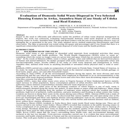 Evaluation of domestic solid waste