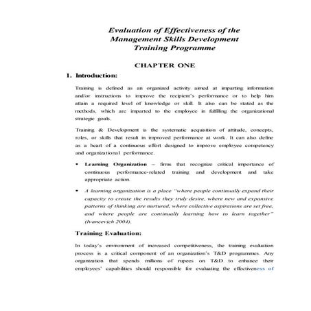 Evaluation of effectiveness of the Training Programme