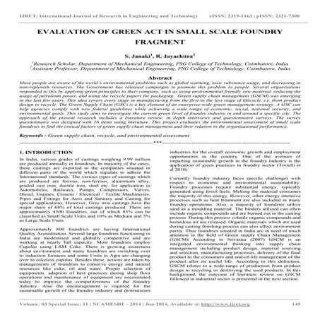 Evaluation of green act in small scale foundry