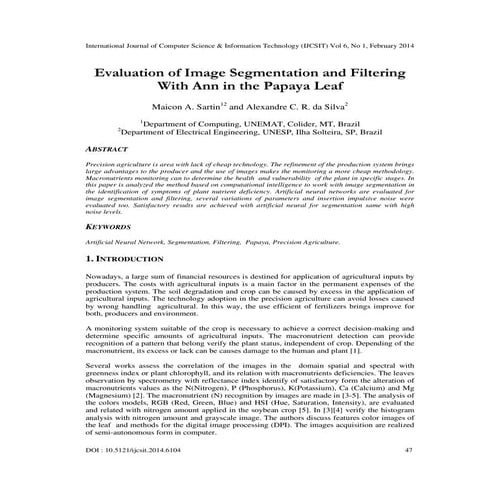 Evaluation of image segmentation and filtering with ann in the papaya leaf