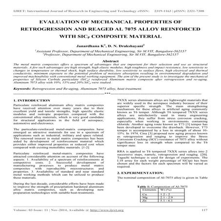 Evaluation of mechanical properties of retrogression and reaged al 7075 alloy...