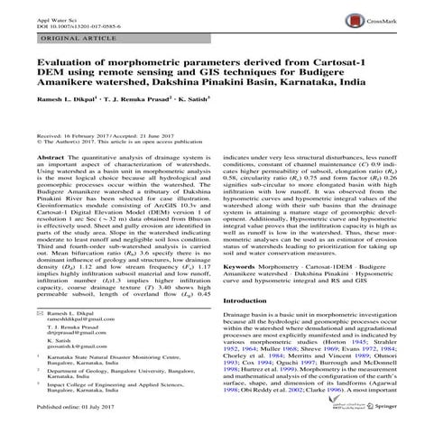 Evaluation of morphometric parameters derived from Cartosat-1 DEM using remot...