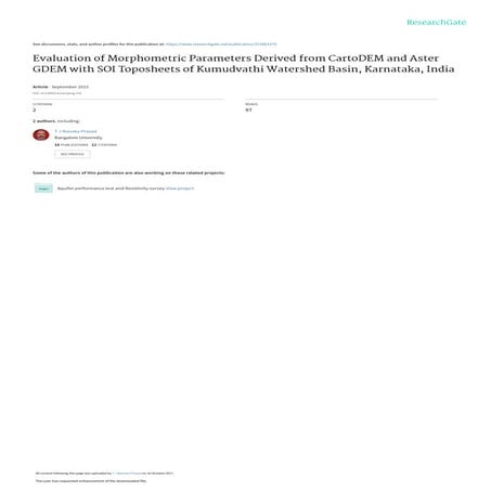 Evaluation of Morphometric Parameters Derived from CartoDEM and Aster GDEM wi...