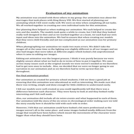 Evaluation of my animation
