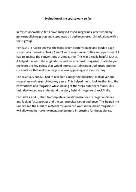 Evaluation of my coursework so far