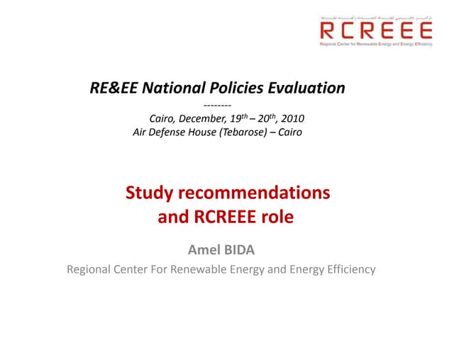 Day 2 Study recommendations and RCREEE role