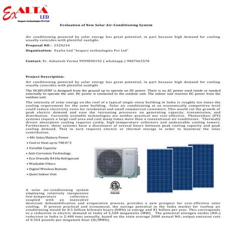 Project Report On Solar Air Conditioner | PDF