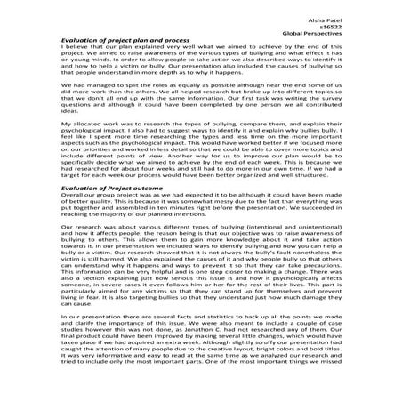 Evaluation of project plan and process