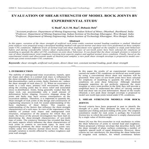 Evaluation of shear strength of model rock joints by experimental study