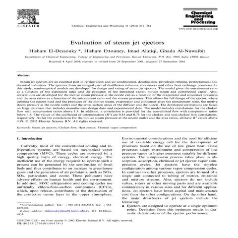 Evaluation of steam jet ejectors