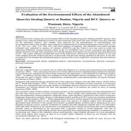 Evaluation of the environmental effects of the abandoned quarries ...