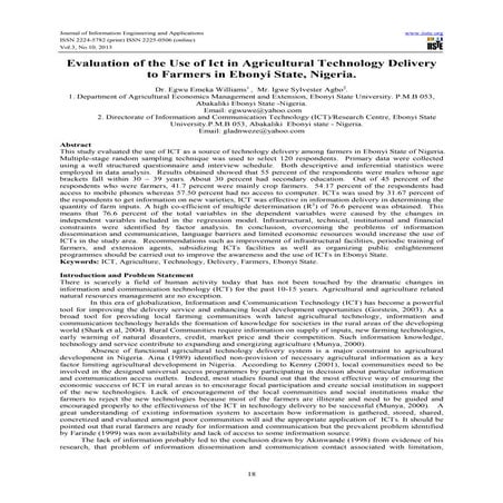 Evaluation of the use of ict in agricultural technology delivery to ...