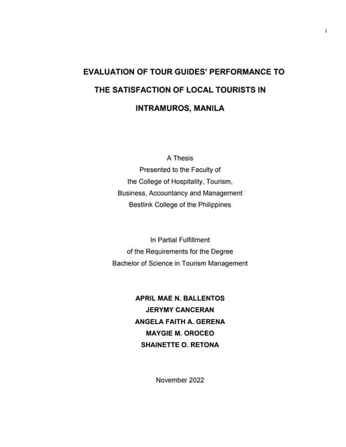 EVALUATION OF TOUR GUIDES' PERFORMANCETO THE SATISFACTION OF LOCAL TOURISTS I...