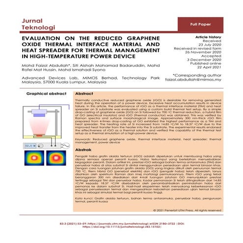 Evaluation on the reduced graphene oxide thermal interface material and heat ...