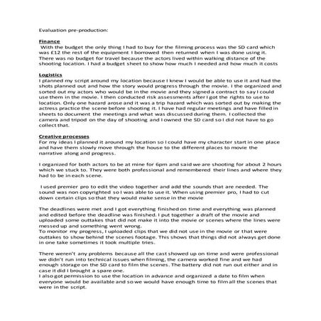 Evaluation pre production