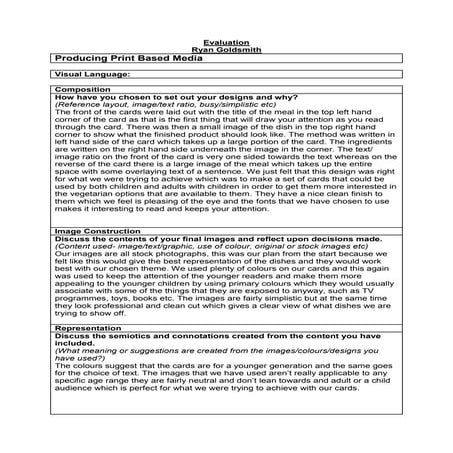 Evaluation (print based media and working to brief)