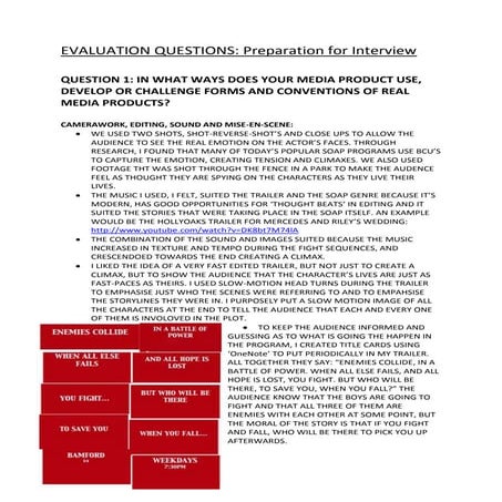 Evaluation Question 1: Prep for Interview