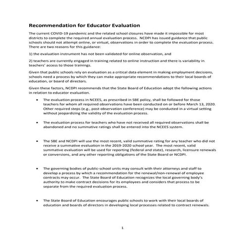 SBE evaluation recommendations