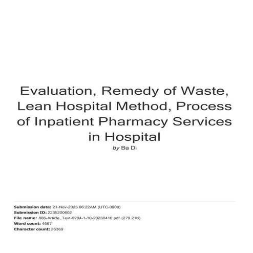 Evaluation, Remedy of Waste, Lean Hospital Method, Process of Inpatient ...
