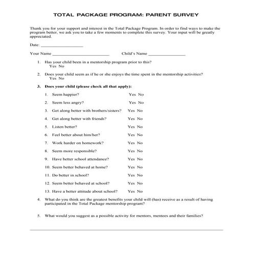 Evaluation Tools Parent Survey