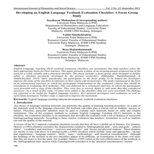 Evaluative checklist