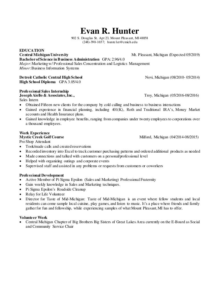 Evan Hunter Resume
