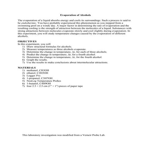 Evaporation of alcohols
