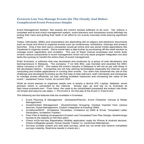 Evenesis makes events simpler